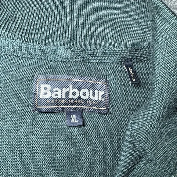 Barbour Quarter Zip Green Wool Sweater Size XL 1804 Crest Long Sleeve Crew Neck - Picture 5 of 12